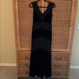 Black on black chevron crepe & velvet dress